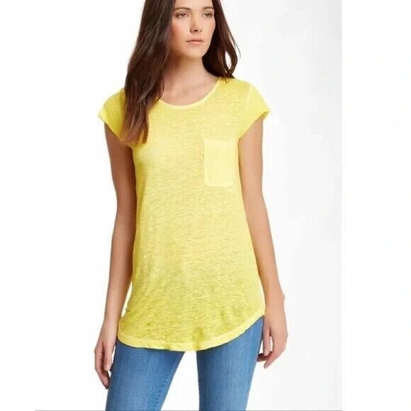 Joie Tops - Joie T-Shirt Womens Size Small Yellow Burnout Cap Sleeve Linen Rancher D Pocket